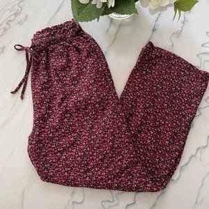 American Eagle | Blue & Pink Floral Print Wide Leg Flowy Drawstring Pants | M